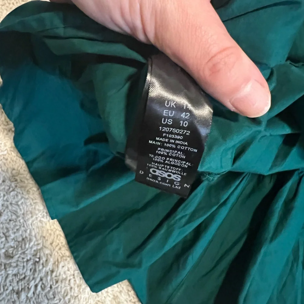 ASOS DESIGN cotton shirred mini smock dress in green - Picture 6 of 6